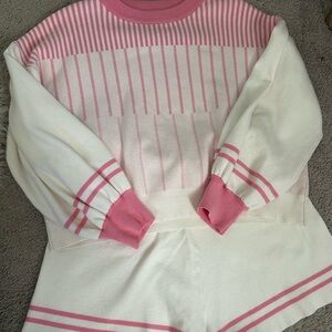 Pink and White Striped Women's Sweater